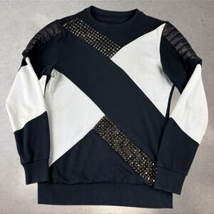 Philip Plein Studded Quilted Faux Leather Crewneck Sweatshirt Sz M